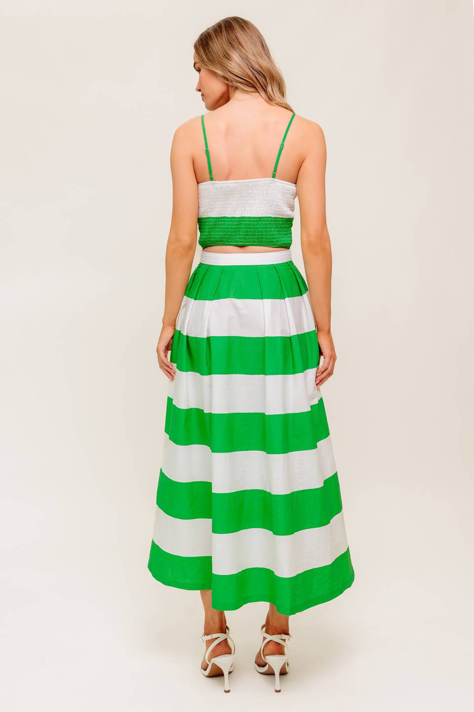 INFINITE FLARE GREEN WOVEN TOP AND SKIRT SET Flying Tomato